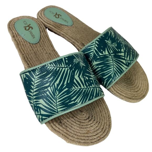 Yosi Samra Reese Espadrille Flat Slide Sandal Palm Print Size 8 - Picture 4 of 7